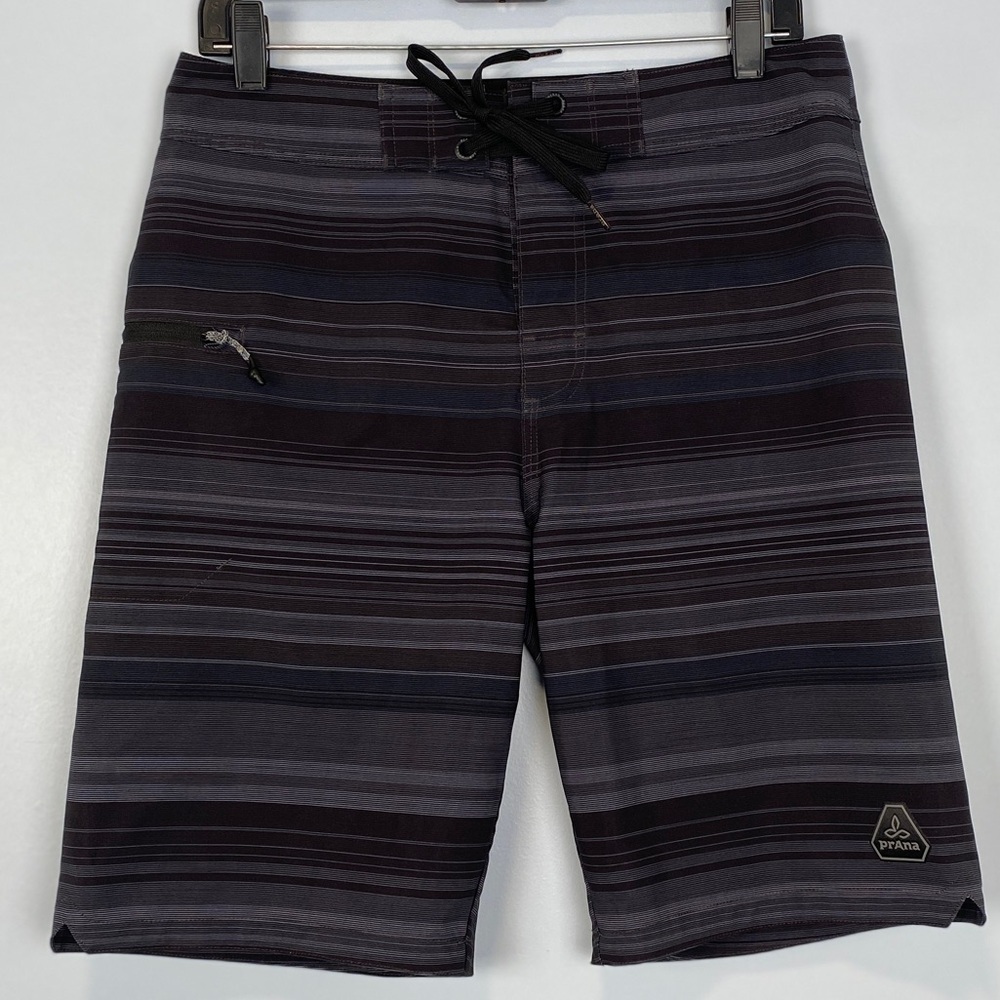 Prana Men’s Fenton Board Shorts 10" Inseam Black/Gray Size 30 Watersports